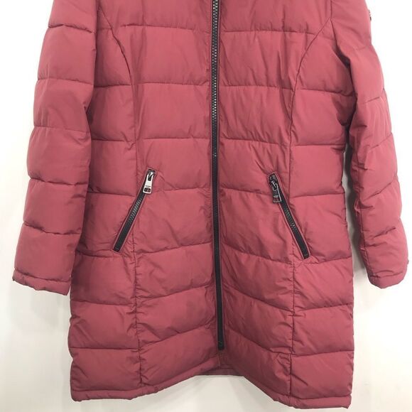 Andrew Mark Maroon Insulated Quilted Puffer Long Coat With Detachable Hood - Picture 6 of 16